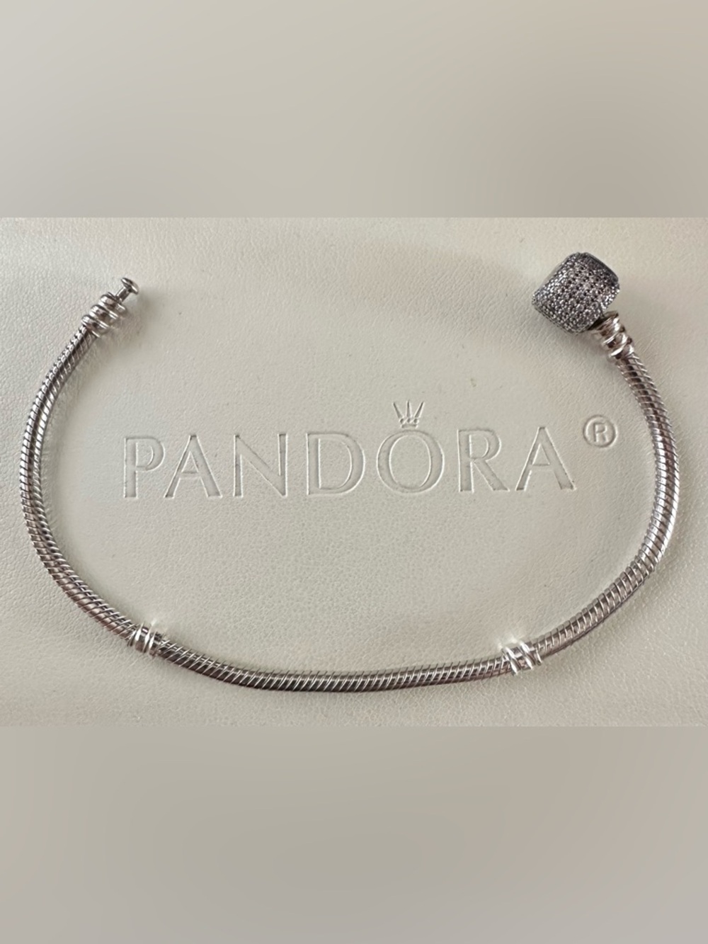 Pandora Bracelet with Pave Clasp in size small.